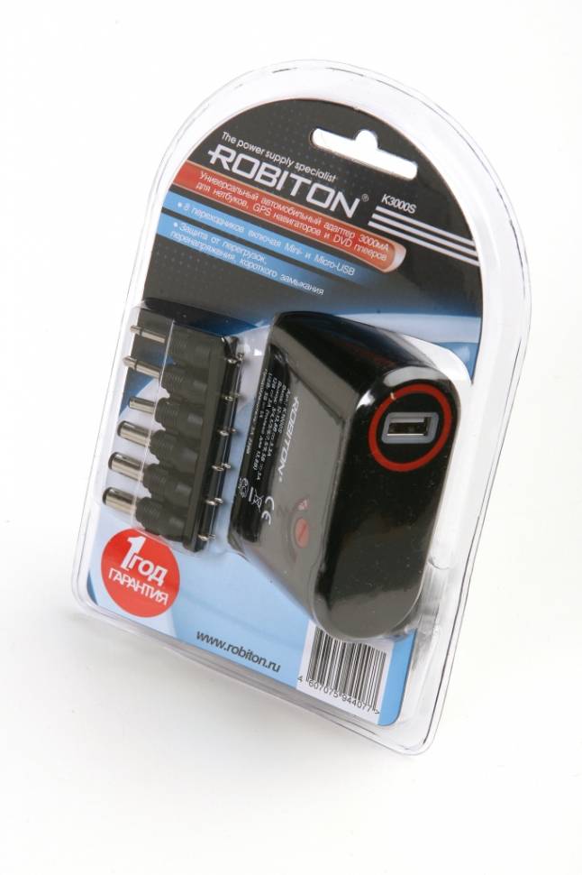 ROBITON K3000S 3000мА с насадками Micro- и Mini-USB  BL1 - ROBITON K3000S 3000мА с насадками Micro- и Mini-USB  BL1