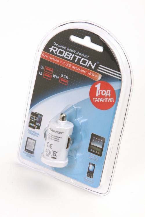 ROBITON TwinUSB1000/AUTO 1000мА с 2 USB входом   BL1