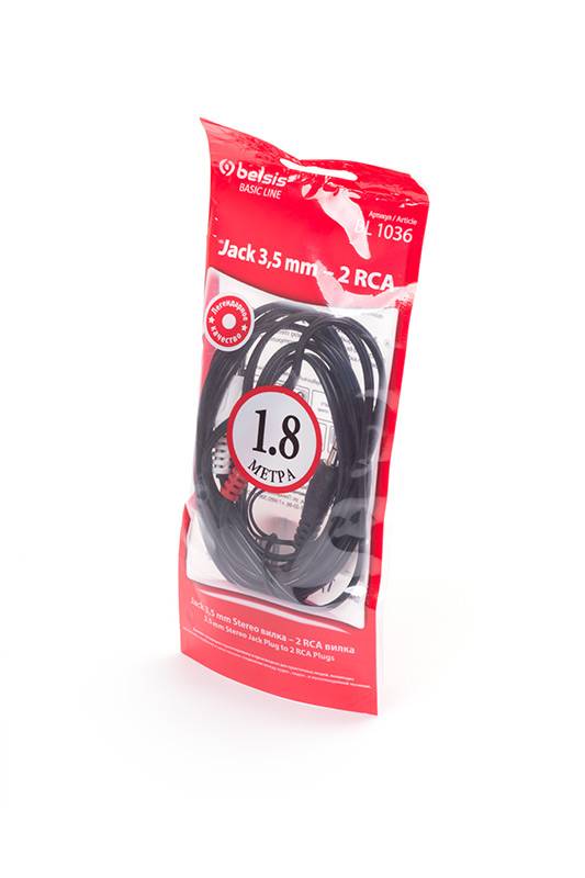 Belsis BL 1036 Jack 3,5 mm Stereo вилка - 2 RCA вилка 1,8м BL1 - Belsis BL 1036 Jack 3,5 mm Stereo вилка - 2 RCA вилка 1,8м BL1